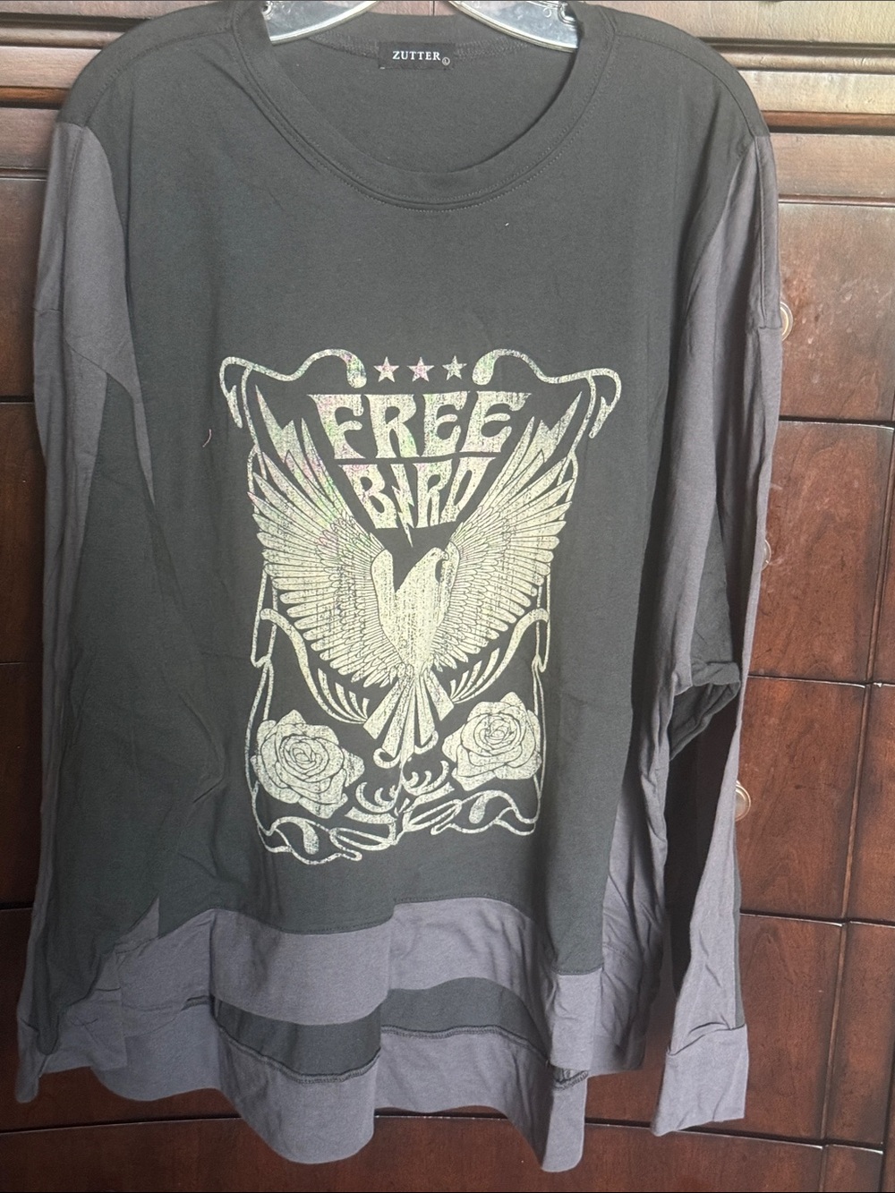 NWOT Zutter 'Free Bird' Graphic Long Sleeve Tee SZ L pit2pit 28” oversized